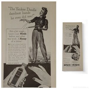 1943 Yankee Doodle Dandiest War Work Lotion Hinds Hand Print Ad Military Uniform